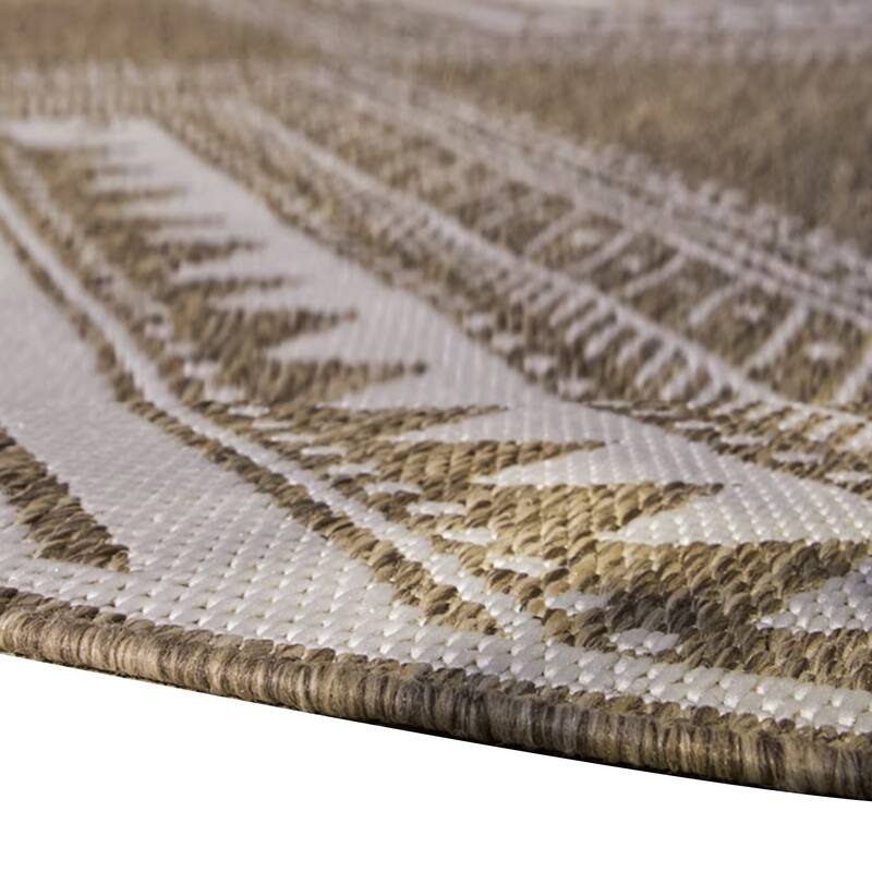 John 8 x 10 Area Rug, Indoor Outdoor, Tribal Prints, Brown, White Polyester - 8 x 10