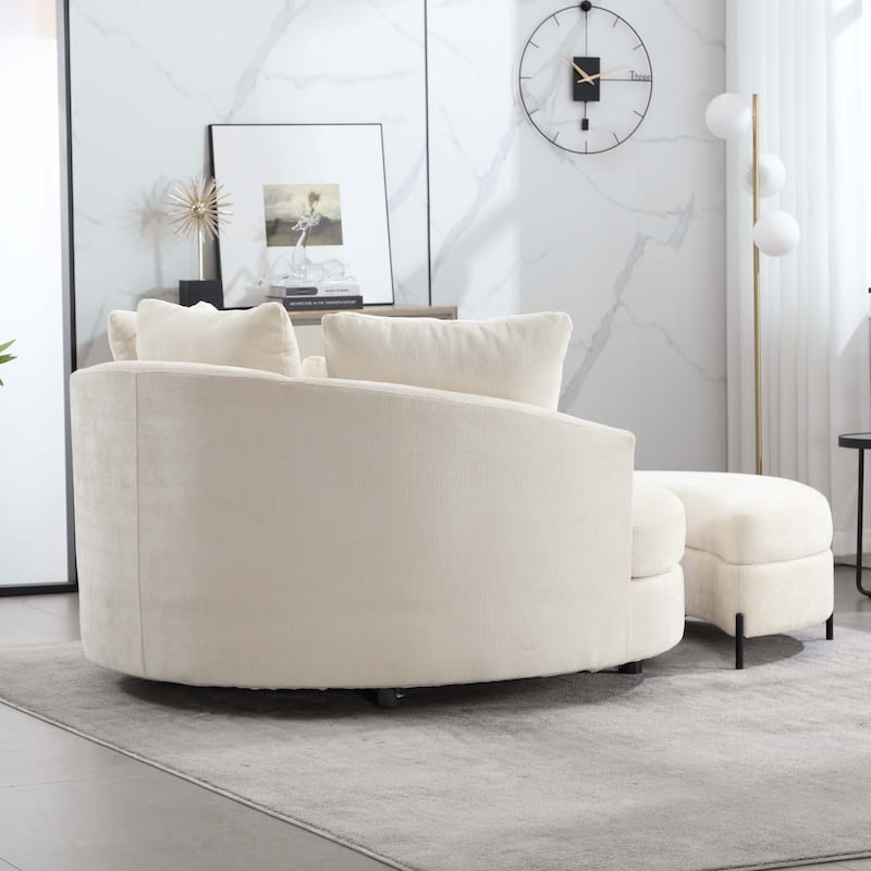 59.8''W Oversized Sofa Chair Set, Round Accent Barrel Chair With 5 Pillows and 1 Storage Ottoman