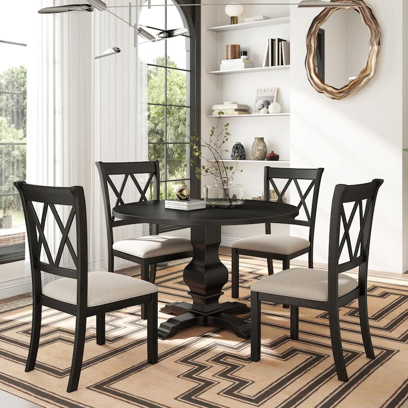 Roundhill Furniture Havre 5-Piece Pedestal Round Dining Set