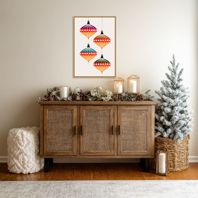 Christmas Balls (vers.3) by Eins Kubistika (23 x 33 in.), Framed Canvas Wall Art Print - Sylvie Natural