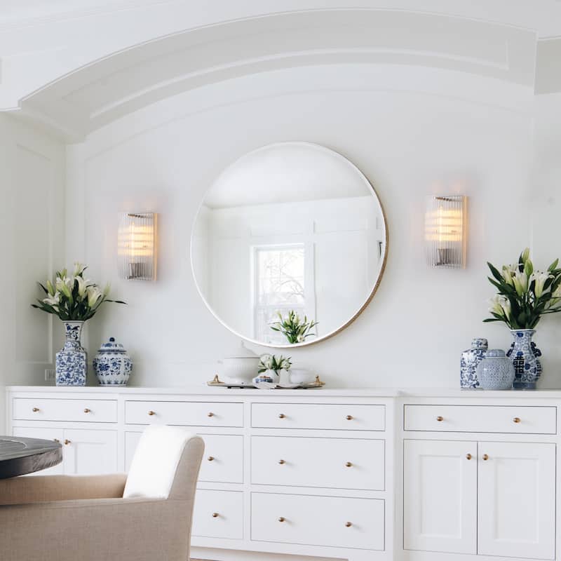 Brushed Nickel Wall Sconce Half-Cylinder Fluted Clear Glass Shade