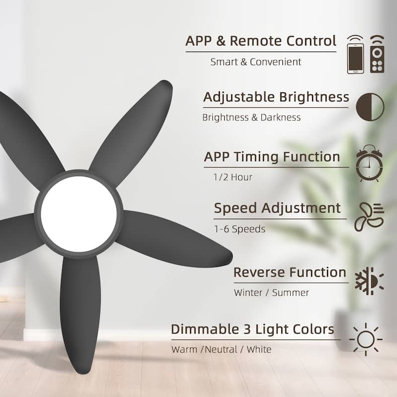 42-inch Eye-Protecting Light Source Walnut-Coloured Fan Blades High Airflow Plug-and-Play Fan Blades ABS Ceiling Fan Light
