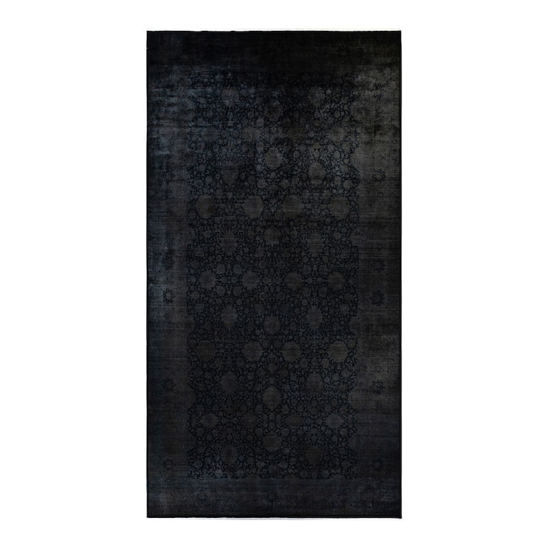 Overton Hand Knotted Wool Vintage Inspired Modern Contemporary Overdyed Black Area Rug - 10' 0" x 19' 4"