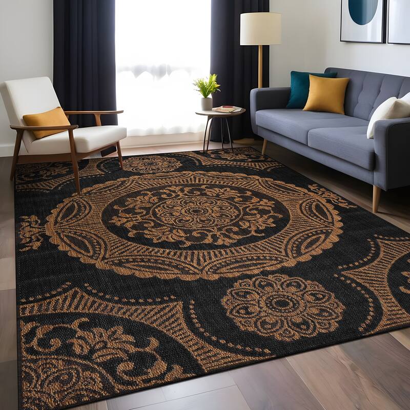 Beverly Rug Blue Medallion Indoor Outdoor Rug, Outside Carpet for Patio, Deck, Porch