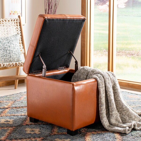SAFAVIEH Broadway Saddle Leather Storage Ottoman On Sale Bed