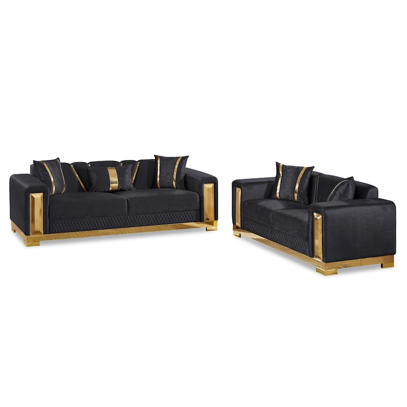 Furniture of America Maxine Glam 2-Piece Solid Wood Sofa Set with Accent Pillows
