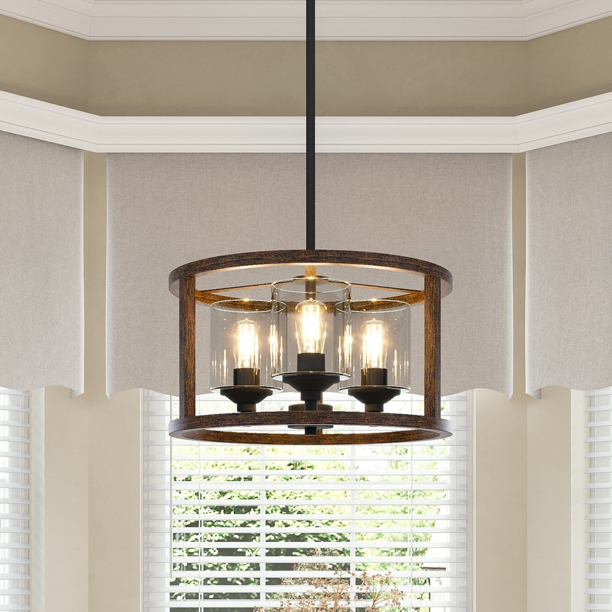 Acroma 3-Light Drum Chandelier Farmhouse Pendant Light for Kitchen Island