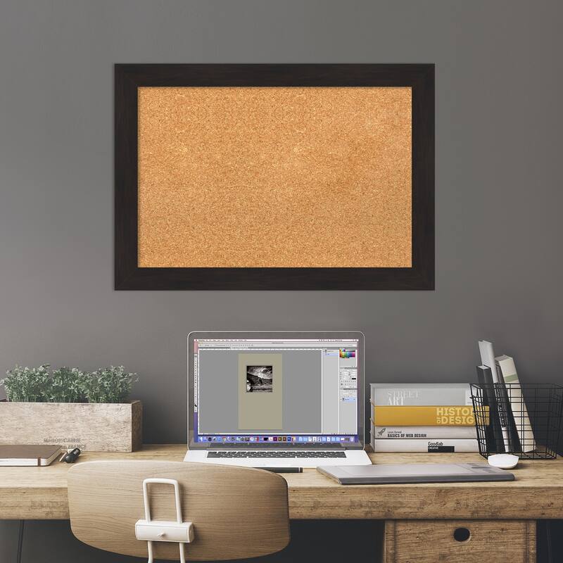 Furniture Espresso Narrow Framed Cork Bulletin Memo Board