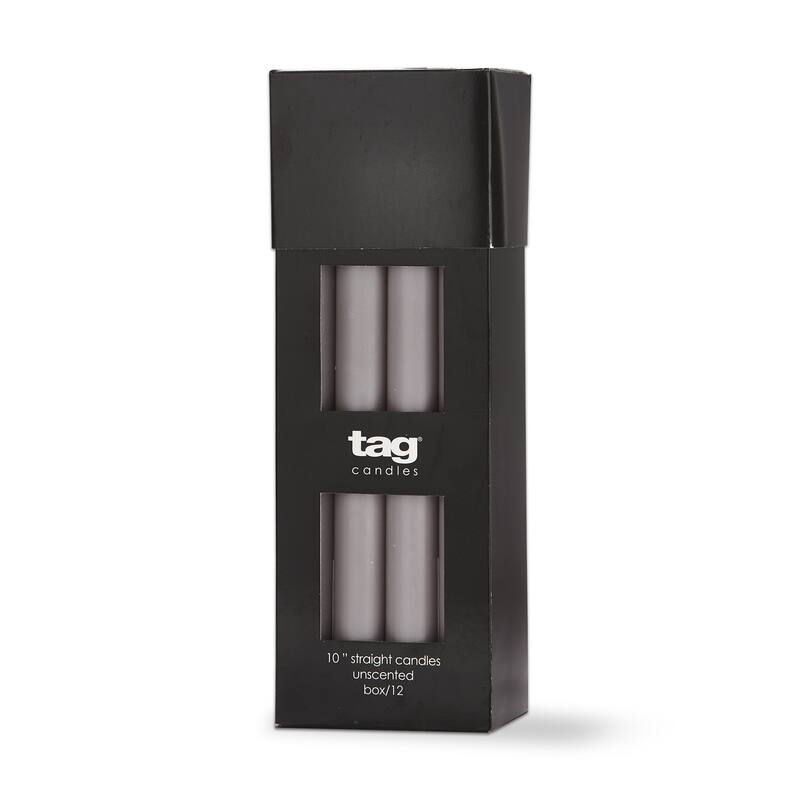 Color Studio 10" Straight Taper Unscented Smokeless Paraffin Wax Candle Grey, Burn Time 10 hrs. Set 12