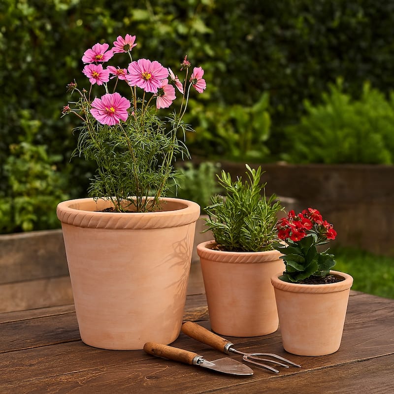 Pottery Clay Planter Modern Decorative Versatile Design (Set of 3) - 15" x 15" x 15"