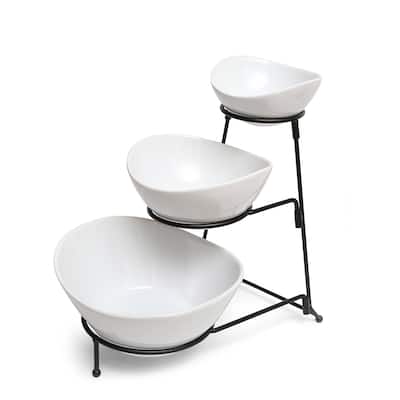 Delicate Feasting 3 Tier Round Bowl Server Set with Metal Stand