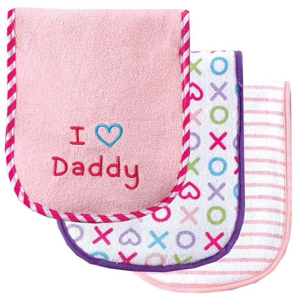 slide 1 of 1, Luvable Friends Baby Girl Cotton Burp Cloths with Fiber Filling 3pk, Pink Dad, One Size - Pink Dad - One Size One Size - Pink Dad