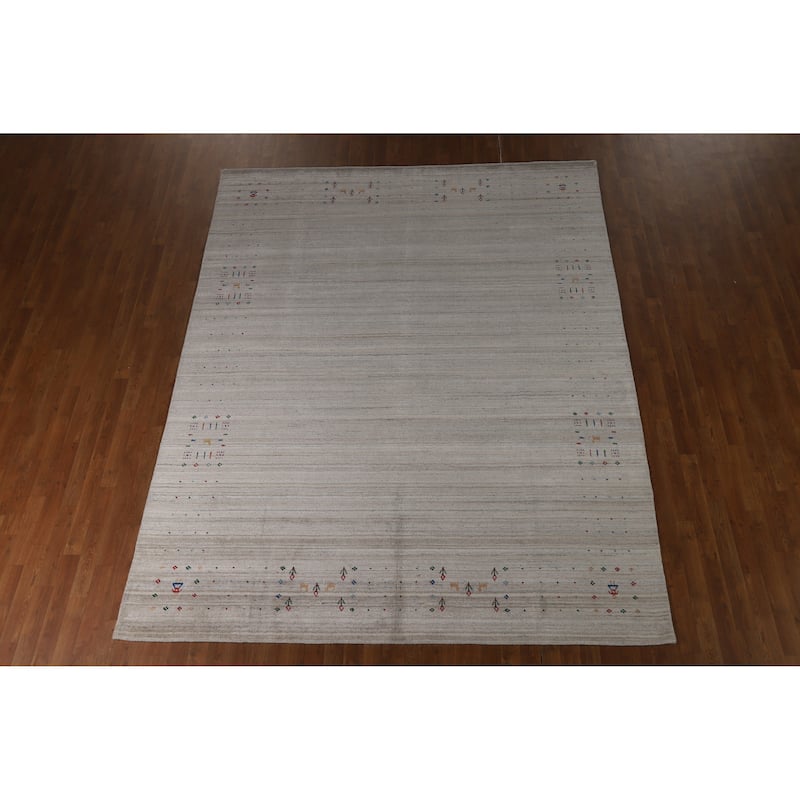 Hand Knotted Oriental 100% Wool Carpet Tribal Tribal Greys & Charcoal Gabbeh Area Rug - 10' 1'' X 8' 0''