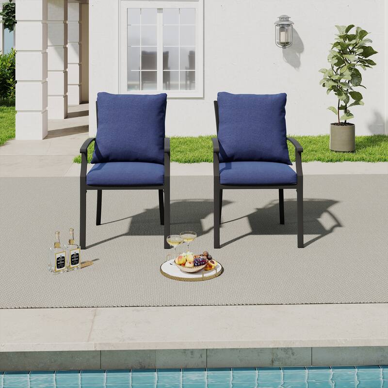IvyGlow 2-Piece Metal Patio Dining Chairs with Gray Cushions