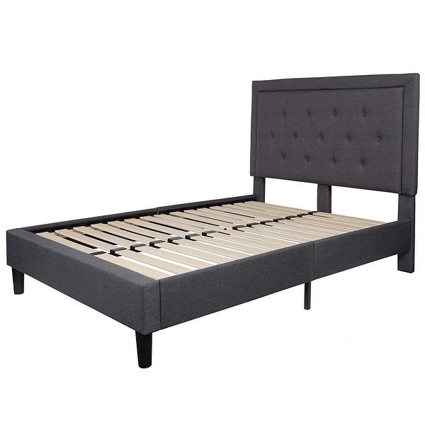 Dark Charcoal Gray Tufted Fabric Upholstered Headboard Full Queen Frame Mount 