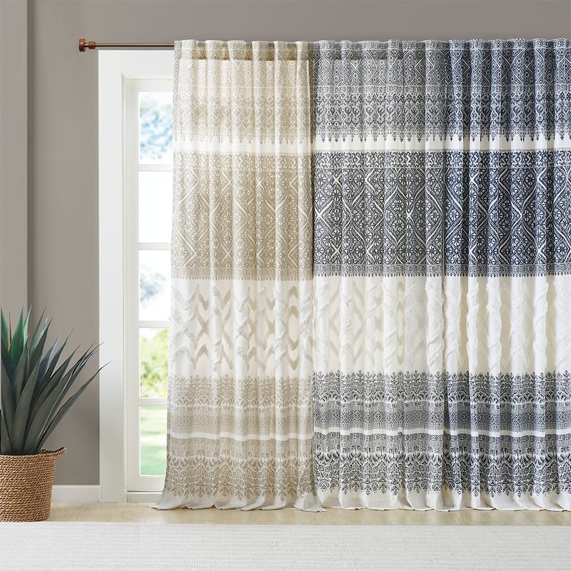 Cotton Printed Curtain Panel with Chenille detail and Lining(Only 1 Pc Panel)