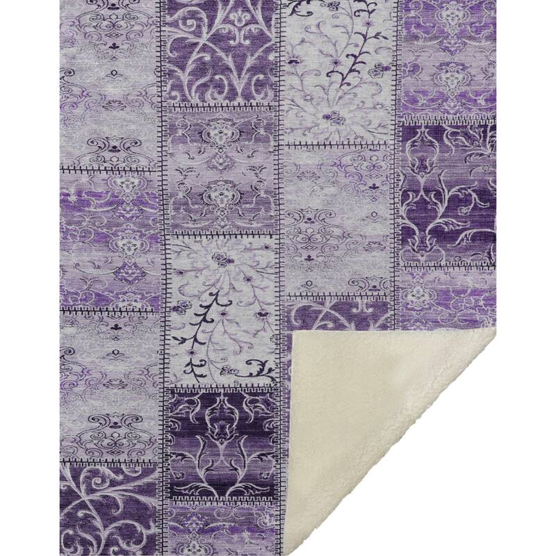 Premium Machine Washable Traditional Patchwork Sherpa Throw Blanket