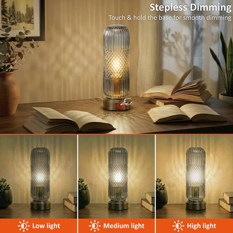 11.6'' Touch Control Glass Table Lamp with Antique Bronze Base, UL Listed, bulb not included - Bedside & Accent Lamp