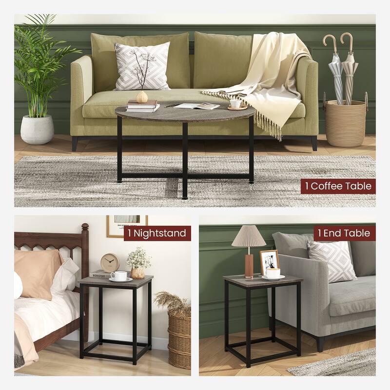 Gymax Round Nesting Table Set of 3 Coffee Table w/ 2 End Tables Sturdy