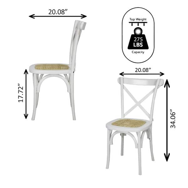 dimension image slide 4 of 5, Colmar Classic Traditional X-Back Wood Rattan Dining Chair, Natural (Set of 2) by JONATHAN Y