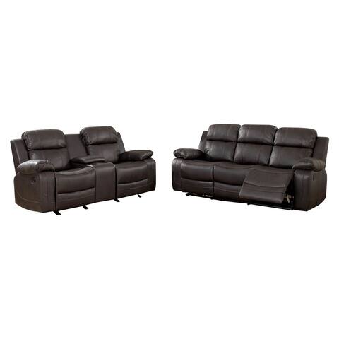 2 Piece Leatherette Reclining Sofa Set in Brown
