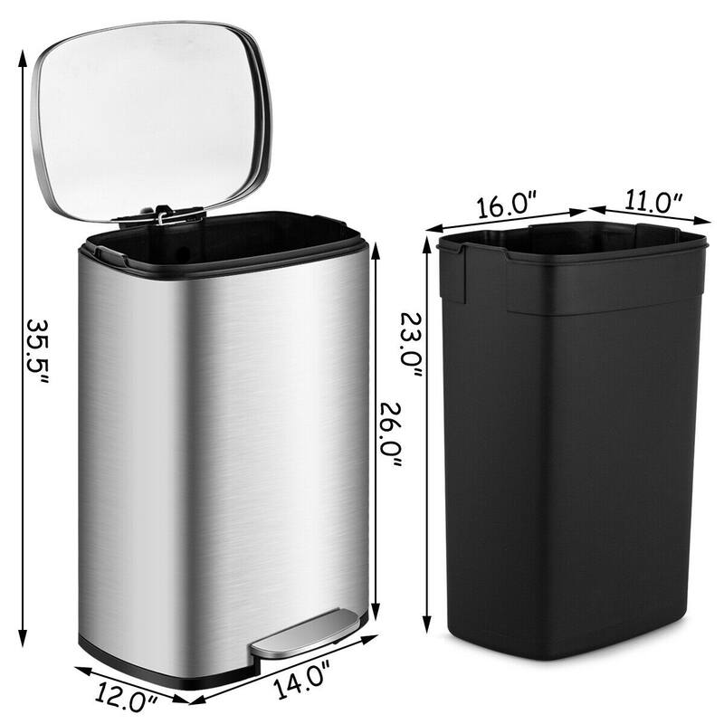 Gymax 13.2 Gallon Trash Garbage Can Stainless Steel Airtight Soft