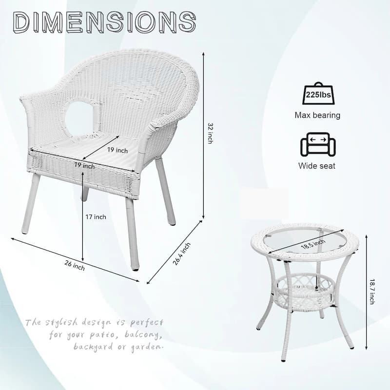Cozywor 3-Piece Outdoor Wicker Patio Bistro Chair Set