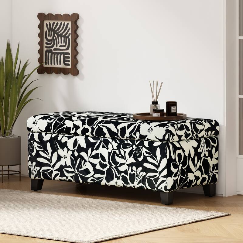 Floral Fabric Luxury Ottoman - Soft-Close Hinges, Ideal Footrest & Hidden Storage Seat