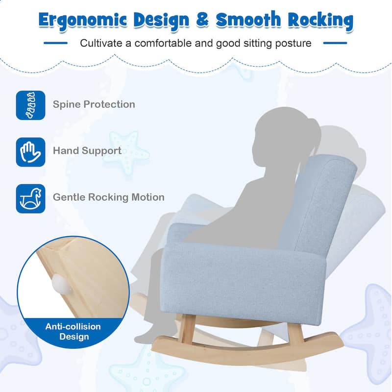Gymax Kids Rocking Chair Children Armchair Linen Upholstered Sofa w/