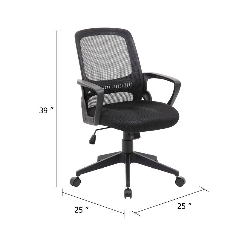 Rolling Task Chair, Black Mesh, Tilt Tension and Spring Tilt, Loop Arms