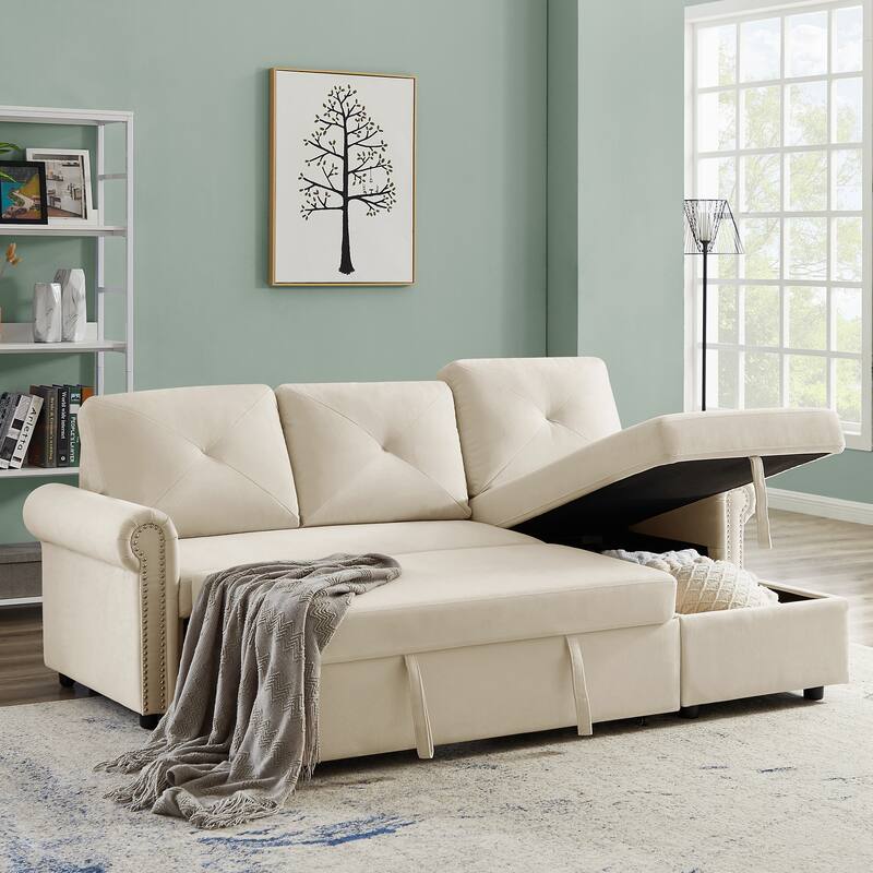 Sleeper Sofa Bed Convertible Sectional Couch 3seater Lshape Corner
