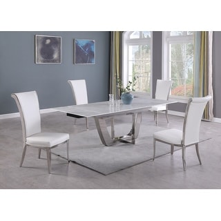 Somette Juliet Carrara Marble 5-Piece Dining Set - Bed Bath & Beyond ...