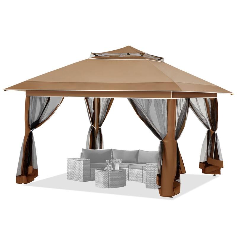 AVAWING 12x12 ft Brown Pop-up Canopy Party Tent with Sidewalls
