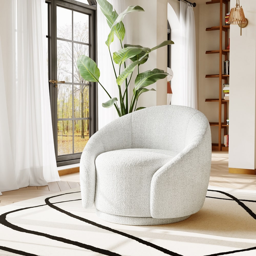 35" Wide Velvet/ Boucle Swivel Barrel Accent Chair