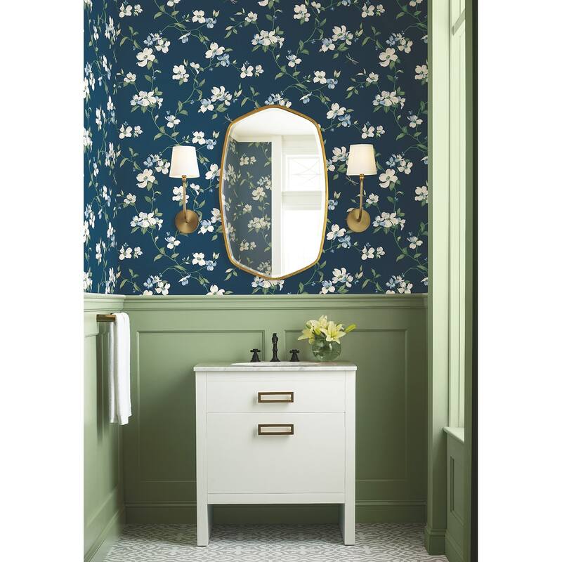 York Wallcoverings Dogwood Navy Wallpaper