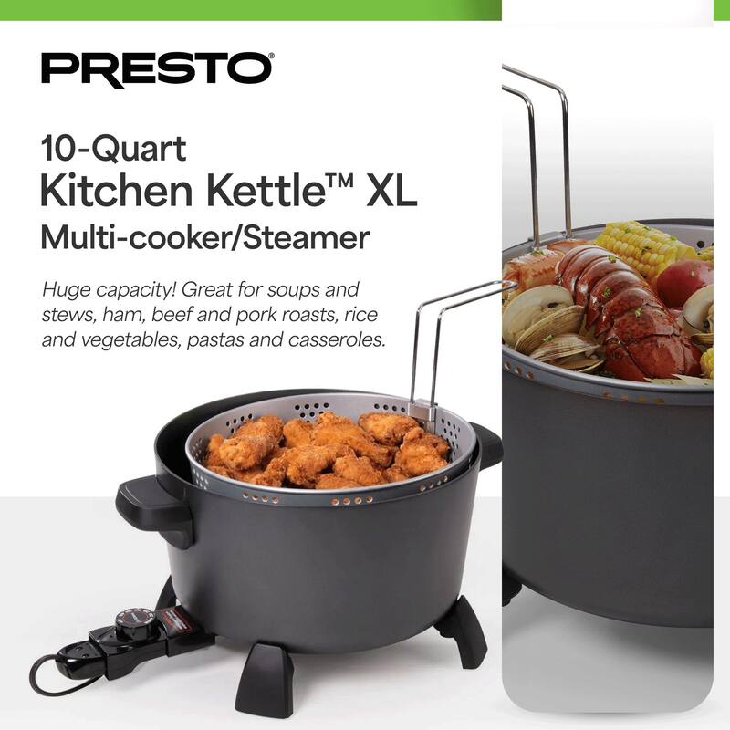 Presto 10-Quart Kitchen Kettle XL Multi-Cooker, Steamer & Deep Fryer, Black - 6.92