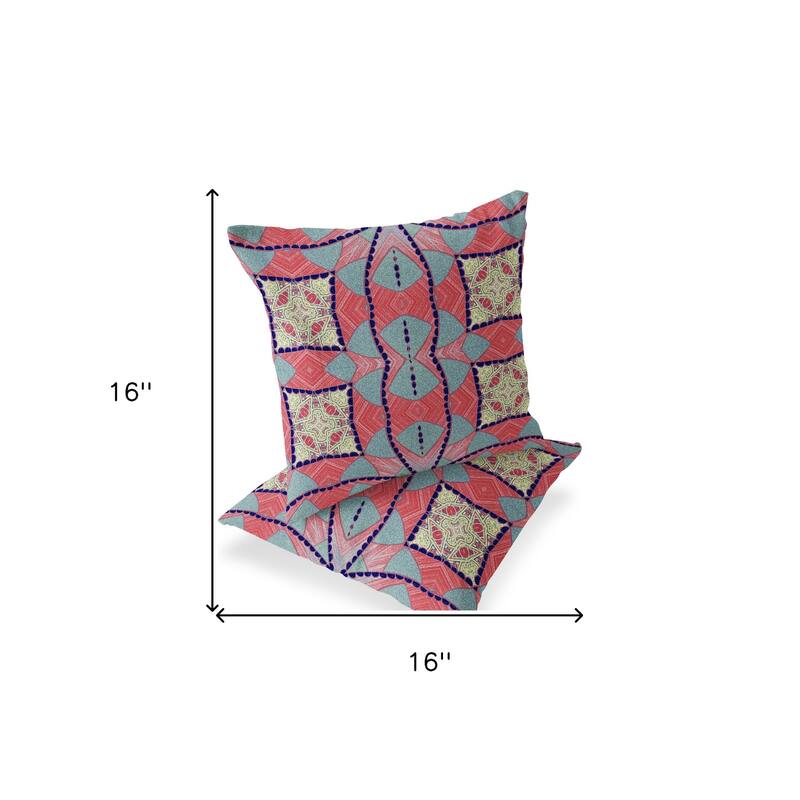 HomeRoots Set of Two 16" X 16" Yellow Red Blown Seam Eclectic Indoor Outdoor Throw Pillow - 16.00' X '16.00' X '5.00