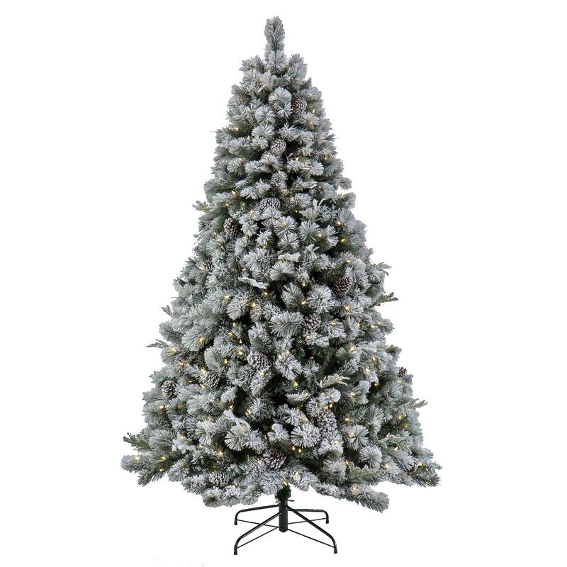 National Tree Company 7.5 ft. Pre-Lit Snowy Silver Hill Pine Tree with LED Lights - 7.5 Foot