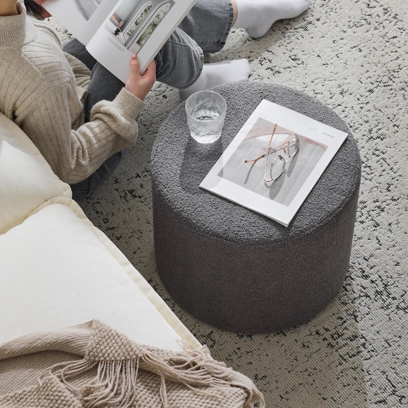 Bezseller Soft Boucle Pouf Ottoman, Comfortable Foot Rest, Full Foam Filling Footstool for Living Room, Bedroom