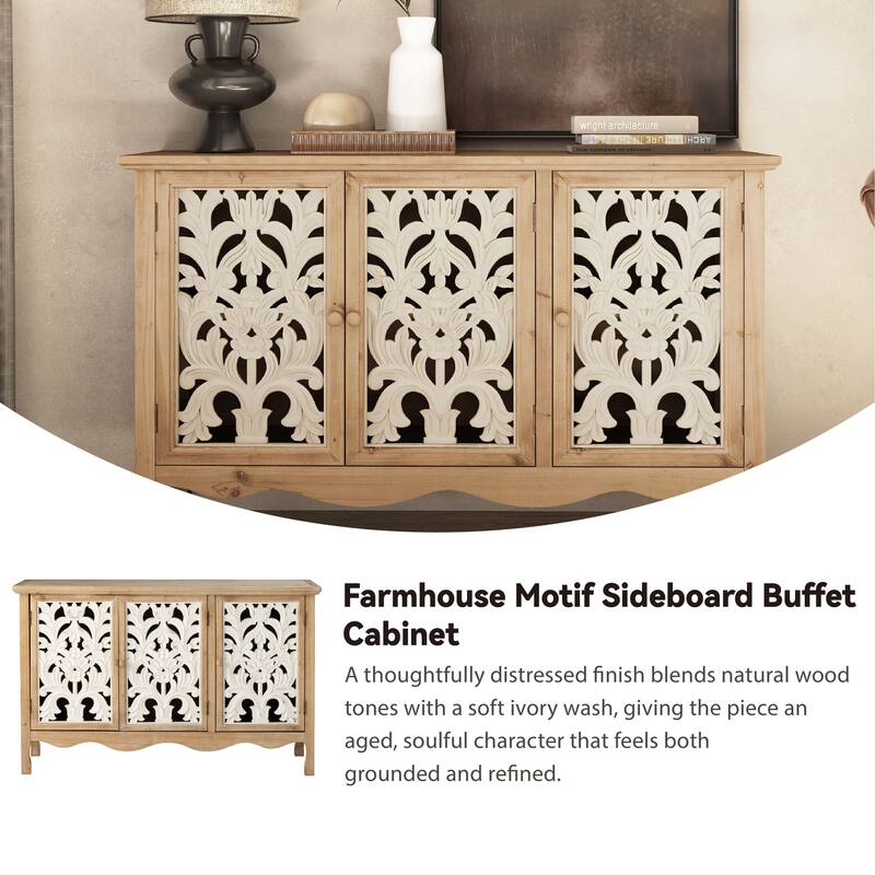 COZAYH French Country Storage Cabinet, Classic Carved Openwork Cupboard, Perfect for Living Room, Kitchen, Hallway