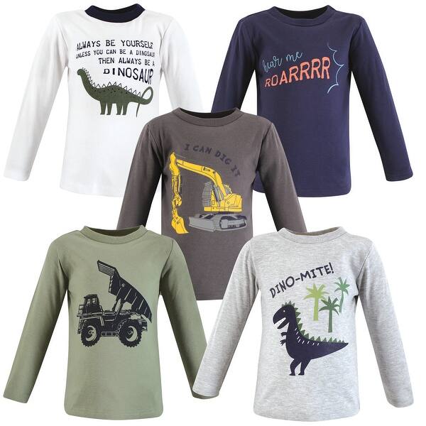 slide 1 of 1, Hudson Baby Toddler Boy Long Sleeve T-Shirts, Construction Dino 2T - Construction Dino
