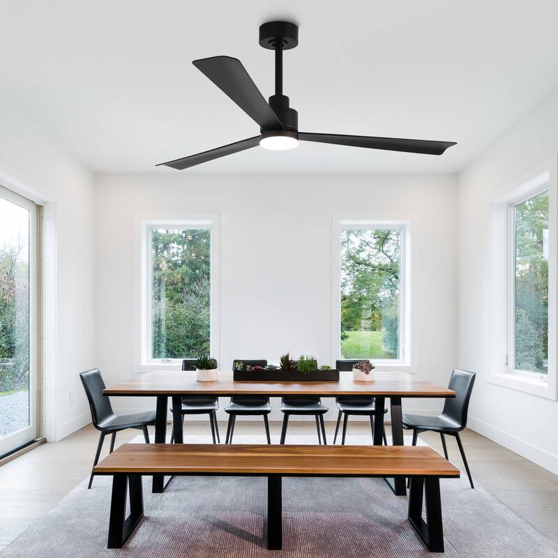 52" Modern Integrated LED Black Ceiling Fan with Light and Remote