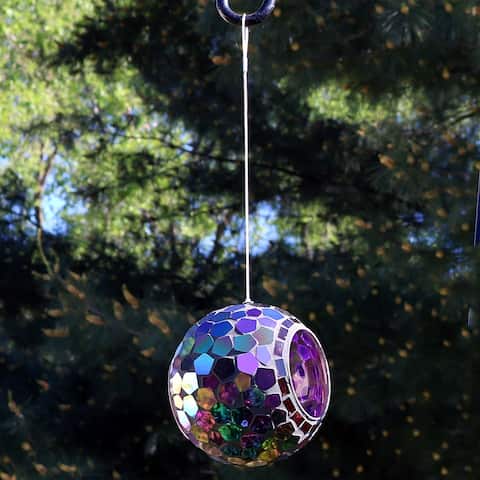 Hanging Bird Feeder Outdoor Round Glass Mosaic Design for Garden - 6"