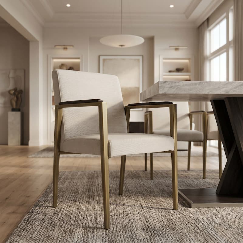 Modrest Sanders Modern Off-White Fabric & Brass Dining Chair