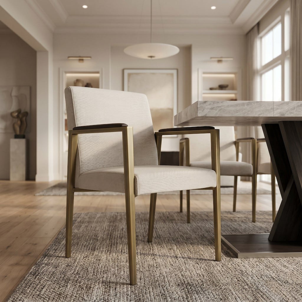 Modrest Sanders Modern Off-White Fabric & Brass Dining Chair