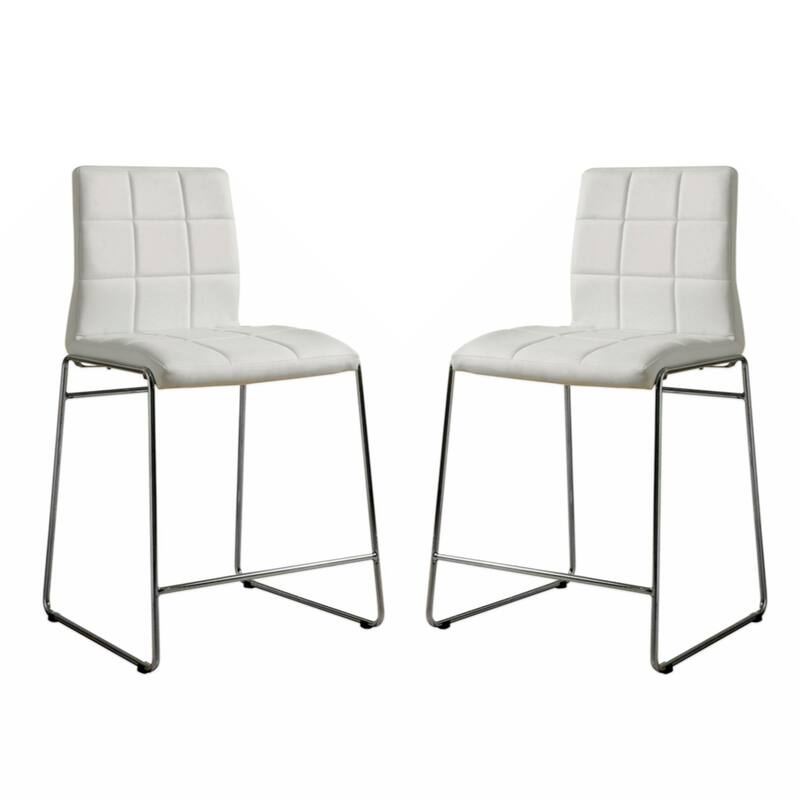 Set of 2 Leatherette Upholstered Counter Hight Chairs in White and Chrome - White