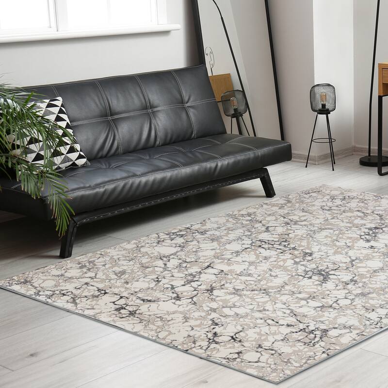 Admire Home Living Lucio 1240 Transitional Marbled Area Rug - 5'3" X 7'3" - Grey