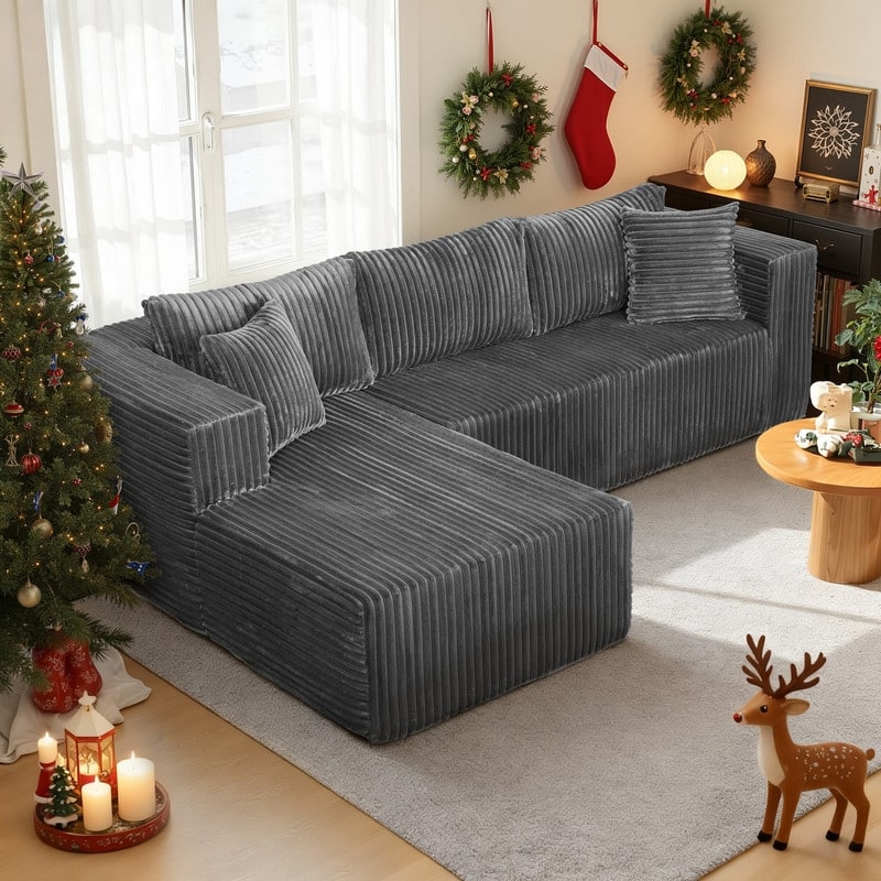 105.11 in. Wide Square Arm 2-Piece Modern Plush Fabric L-Shape Modular Sectional Sofa with Chaise
