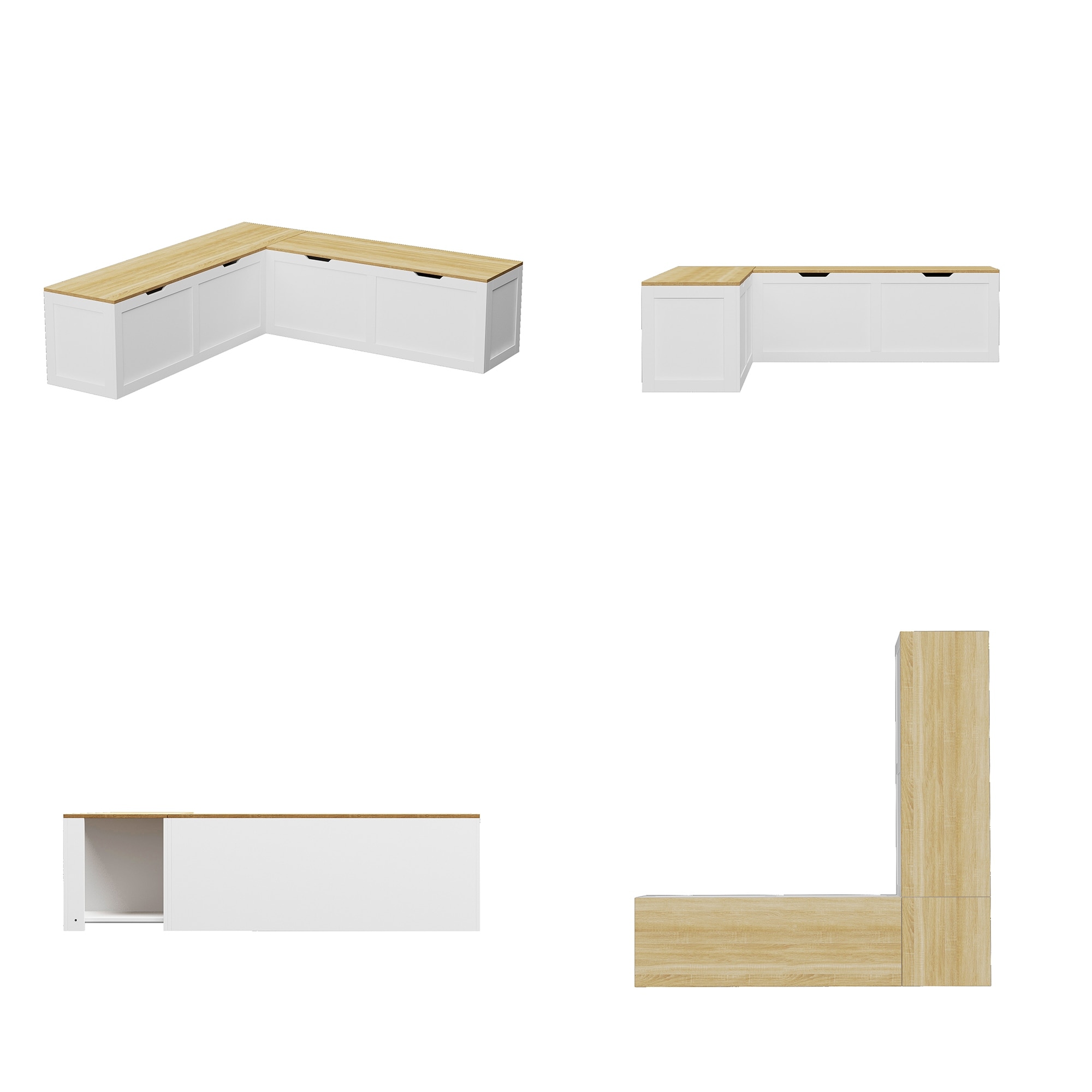 〆1/31 WHITE_WOOD_BENCH #1 Corner Entryway Bench w/Hidden Storage White Oak Finish Shoe