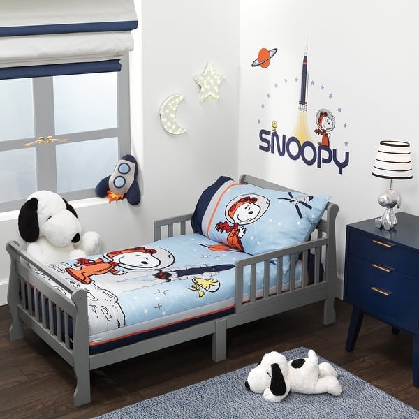 slide 2 of 7, Bedtime Originals Astronaut Snoopy 5-Piece Navy/Blue Space Toddler Bedding Set
